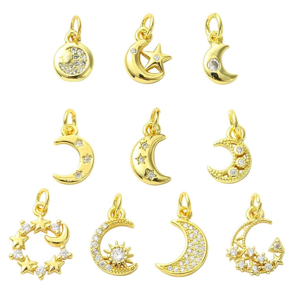 4836 10 pcs 10 Styles Golden Color Celestial Theme Brass Pave Cubic
